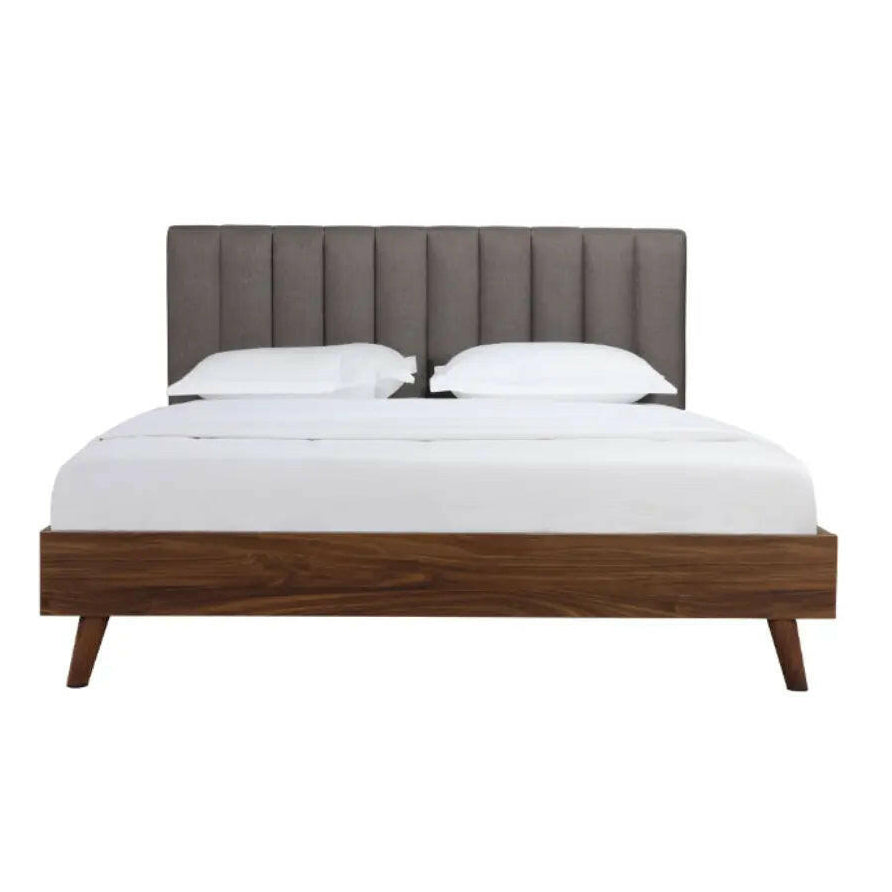 Gray MAZ Sasha Collection platform bed with a modern headboard and sleek design, shown from a front angle.