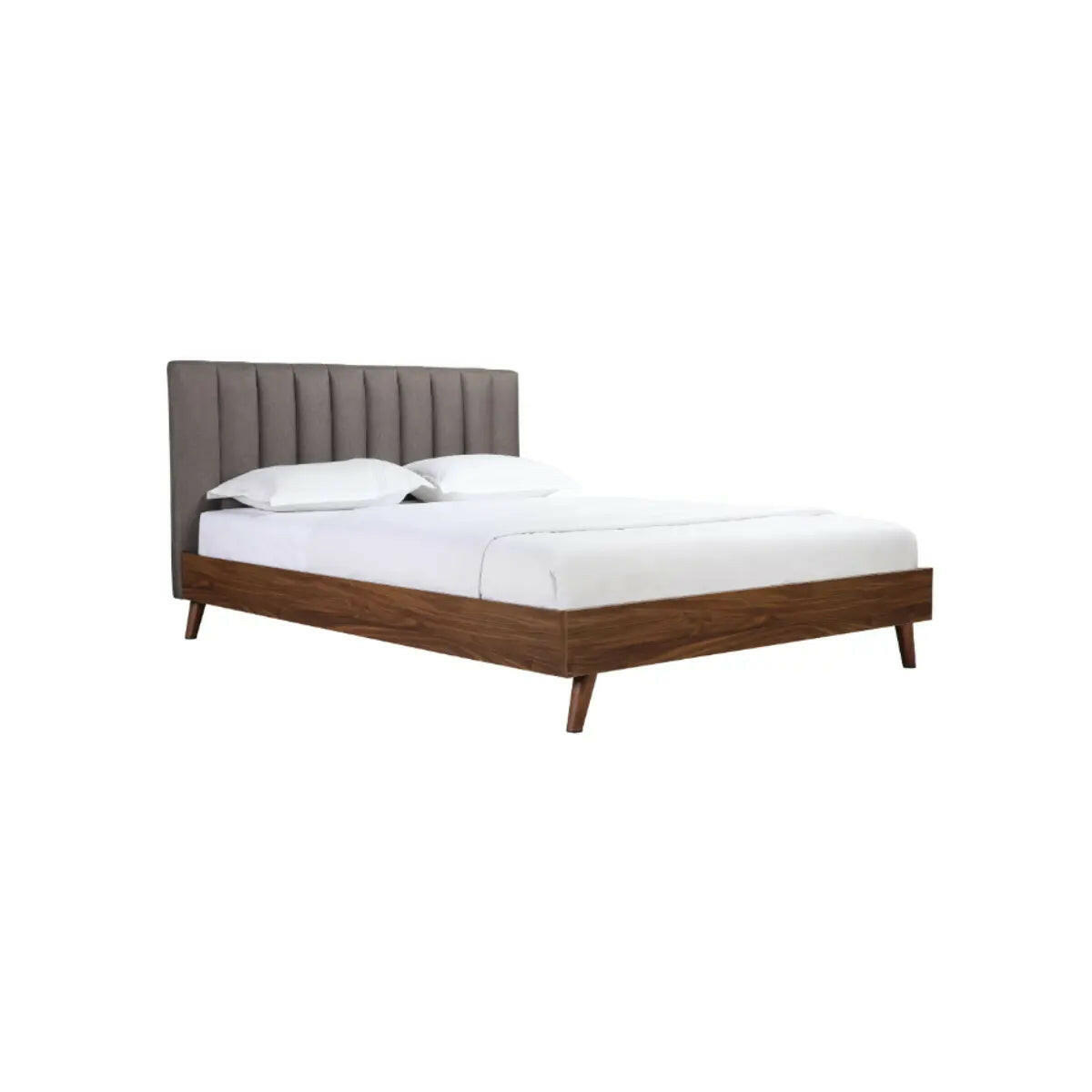 Gray MAZ Sasha Collection platform bed with a modern design, featuring a sleek headboard and sturdy wooden frame.