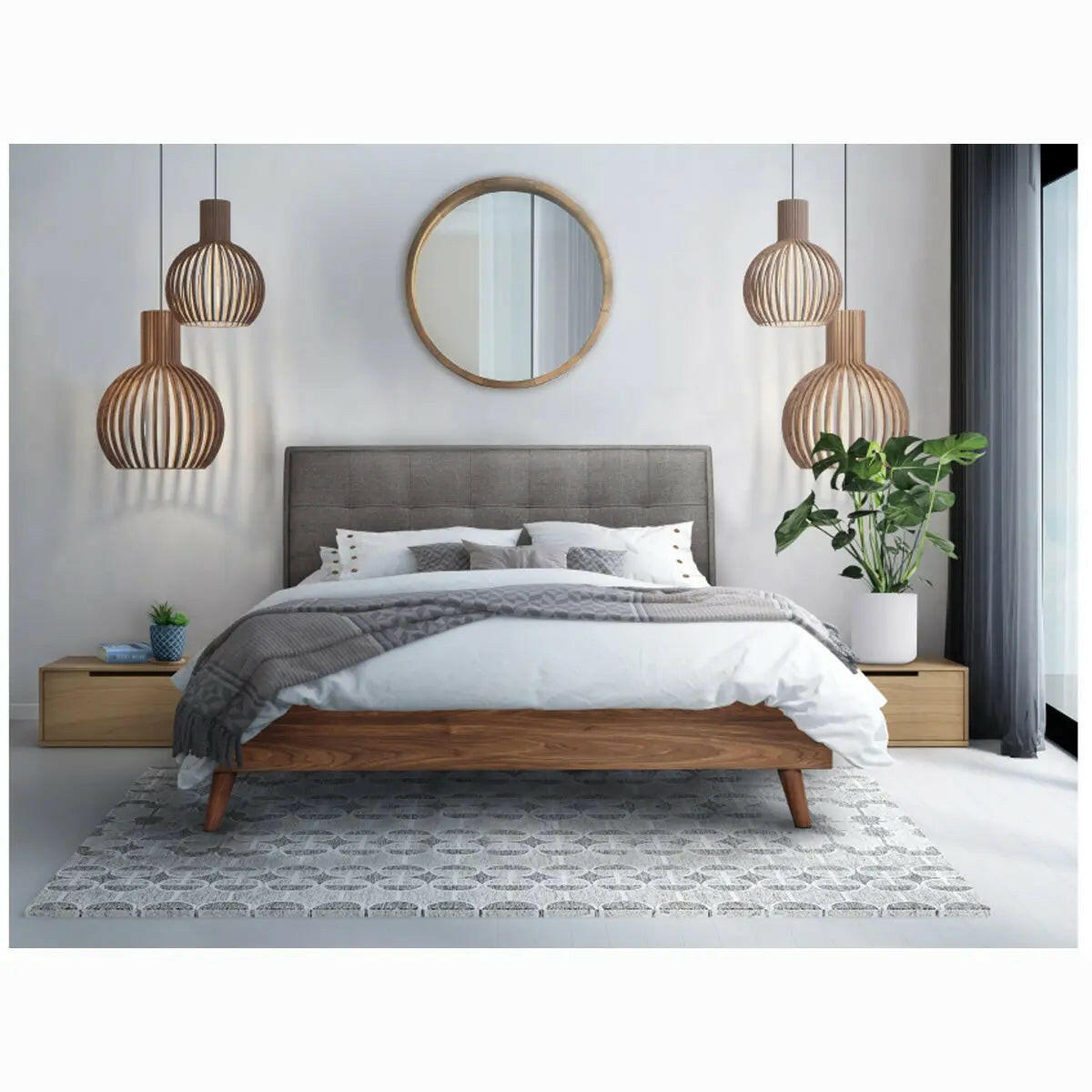 Gray Fletcher Todros platform bed by MAZ with a modern design, shown in a queen size with a clean, minimalist frame.