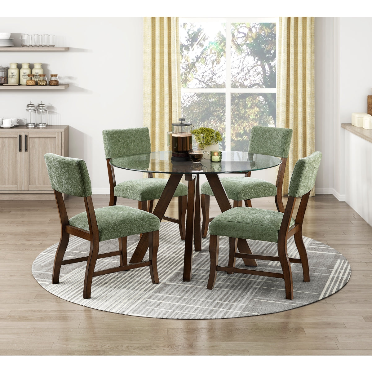 Set of two MAZ Aiden Collection olive dining chairs with sleek design and upholstered seats.