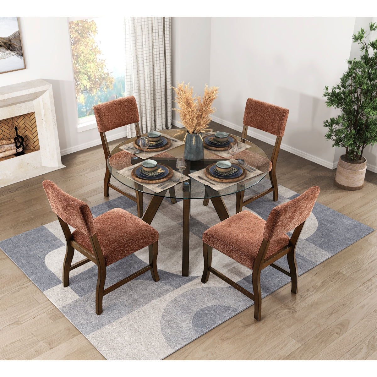 Pair of MAZ Aiden Collection dining chairs in rust finish, showcasing modern design and upholstered seats.