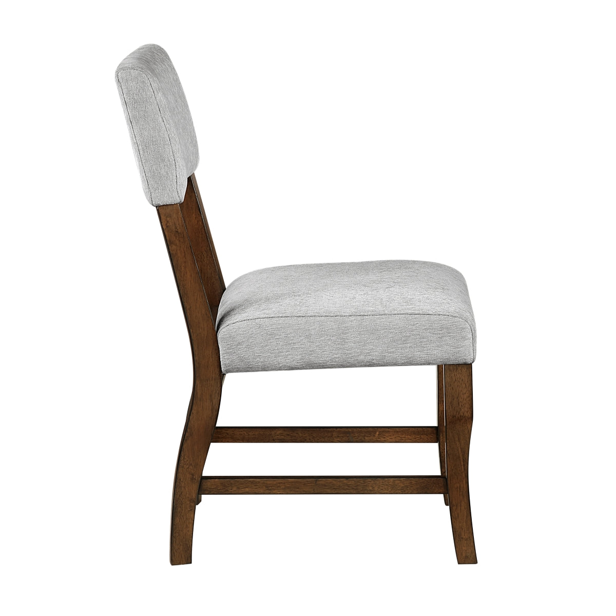 Set of two MAZ Aiden Collection gray dining chairs with side view, showcasing modern design and comfortable seating.