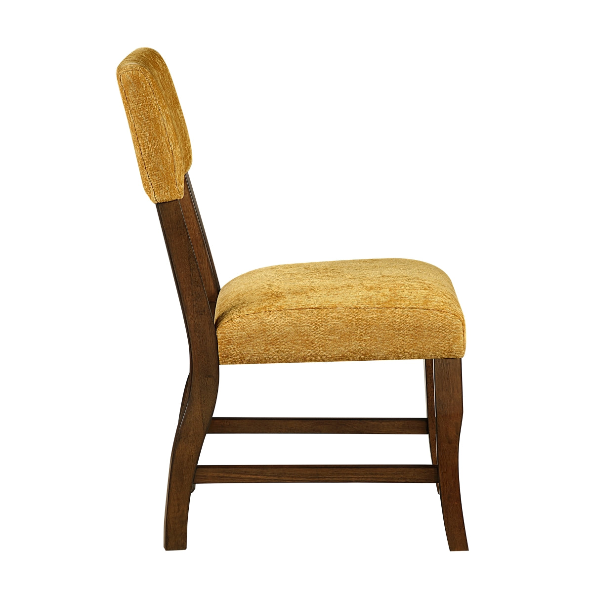 Set of two MAZ Aiden Collection dining chairs in mustard with modern design, shown from side view on a white background.