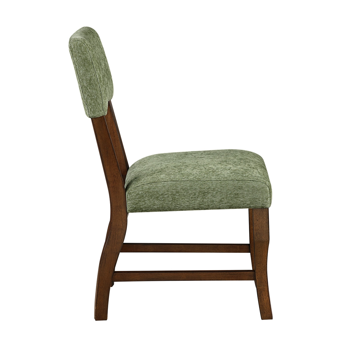 Pair of MAZ Aiden Collection olive dining chairs with sleek side view, modern design, and comfortable seating.