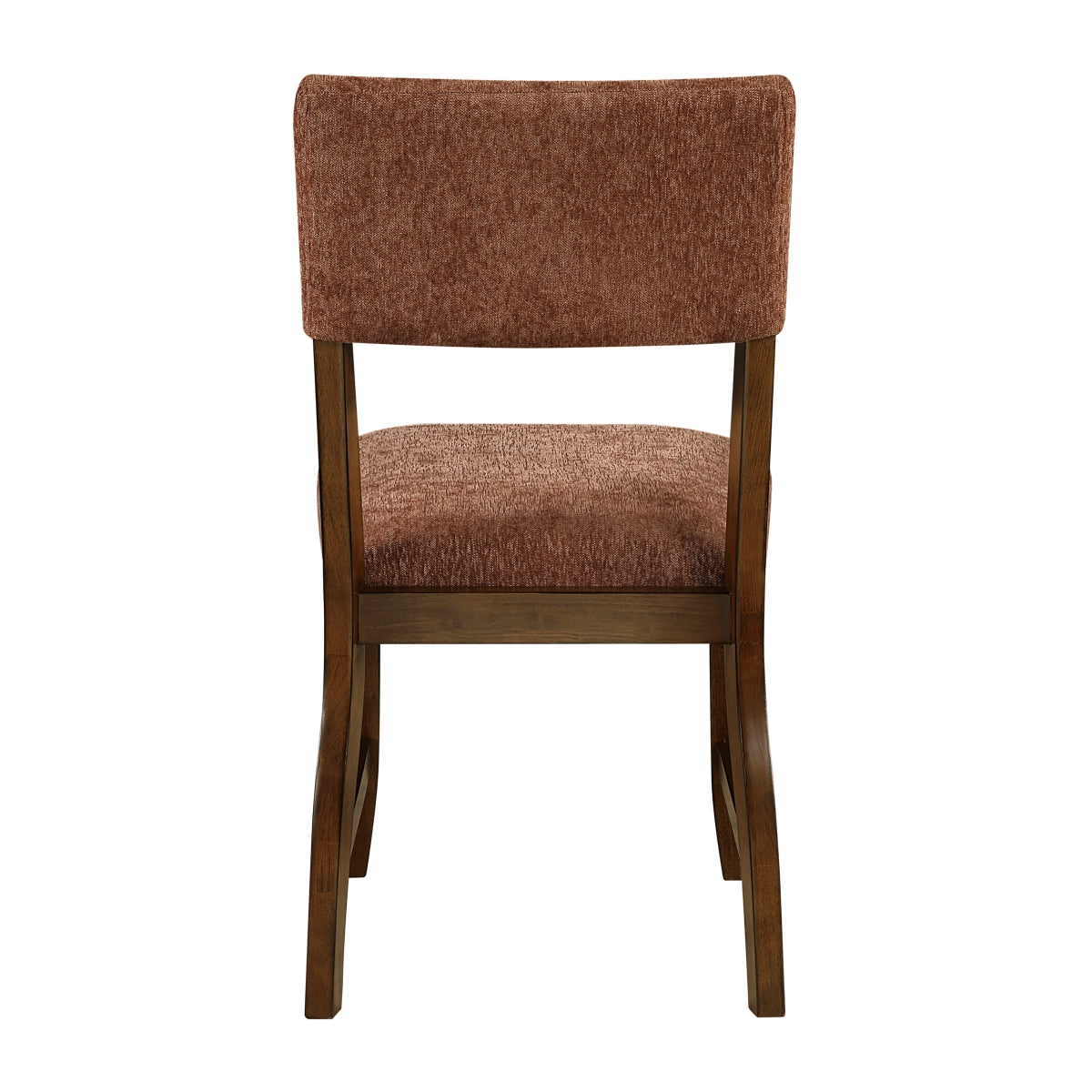 Pair of MAZ Aiden Collection Rust Dining Chairs with wooden legs, shown from the back against a neutral background.