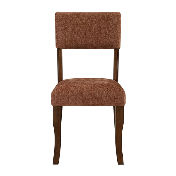 Pair of MAZ Aiden Collection Rust dining chairs with wooden legs, shown from the front, set of two.