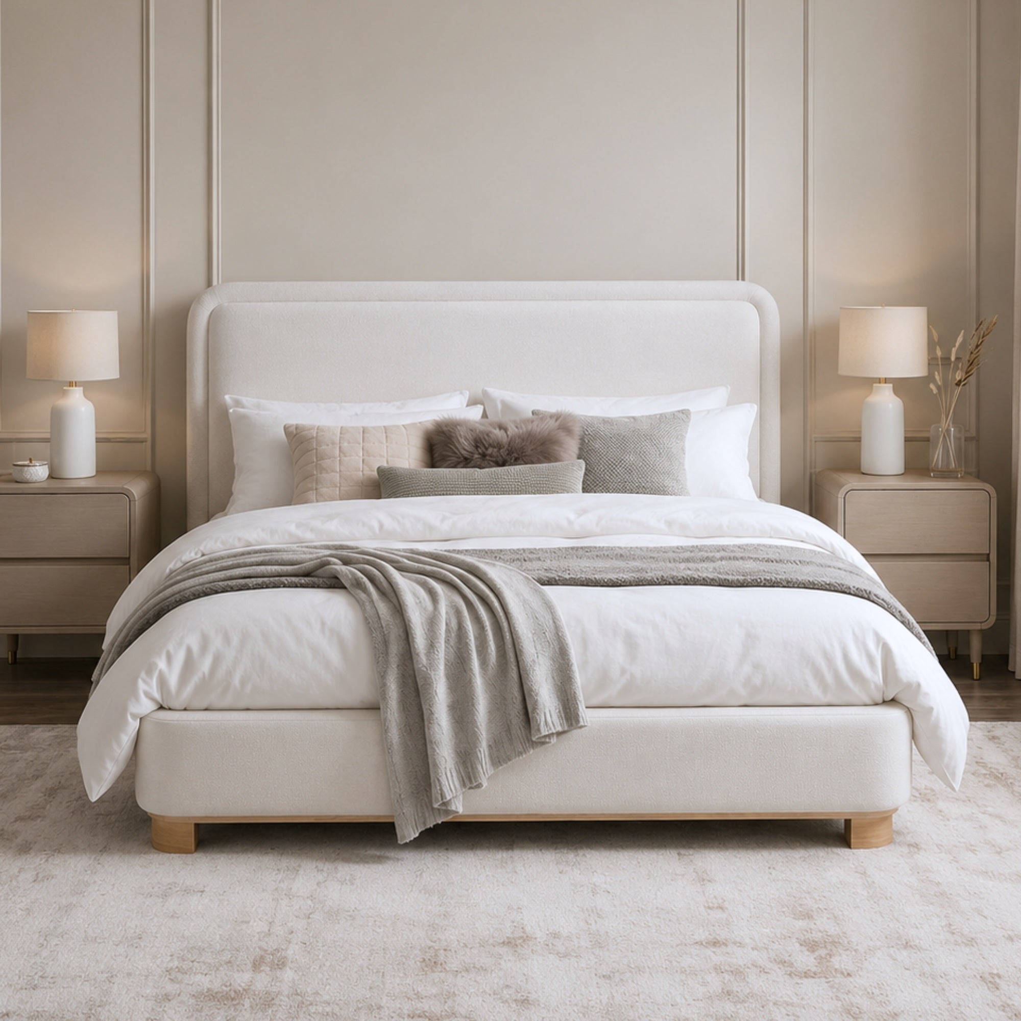 Serene Ivory Upholstered Platform Bed