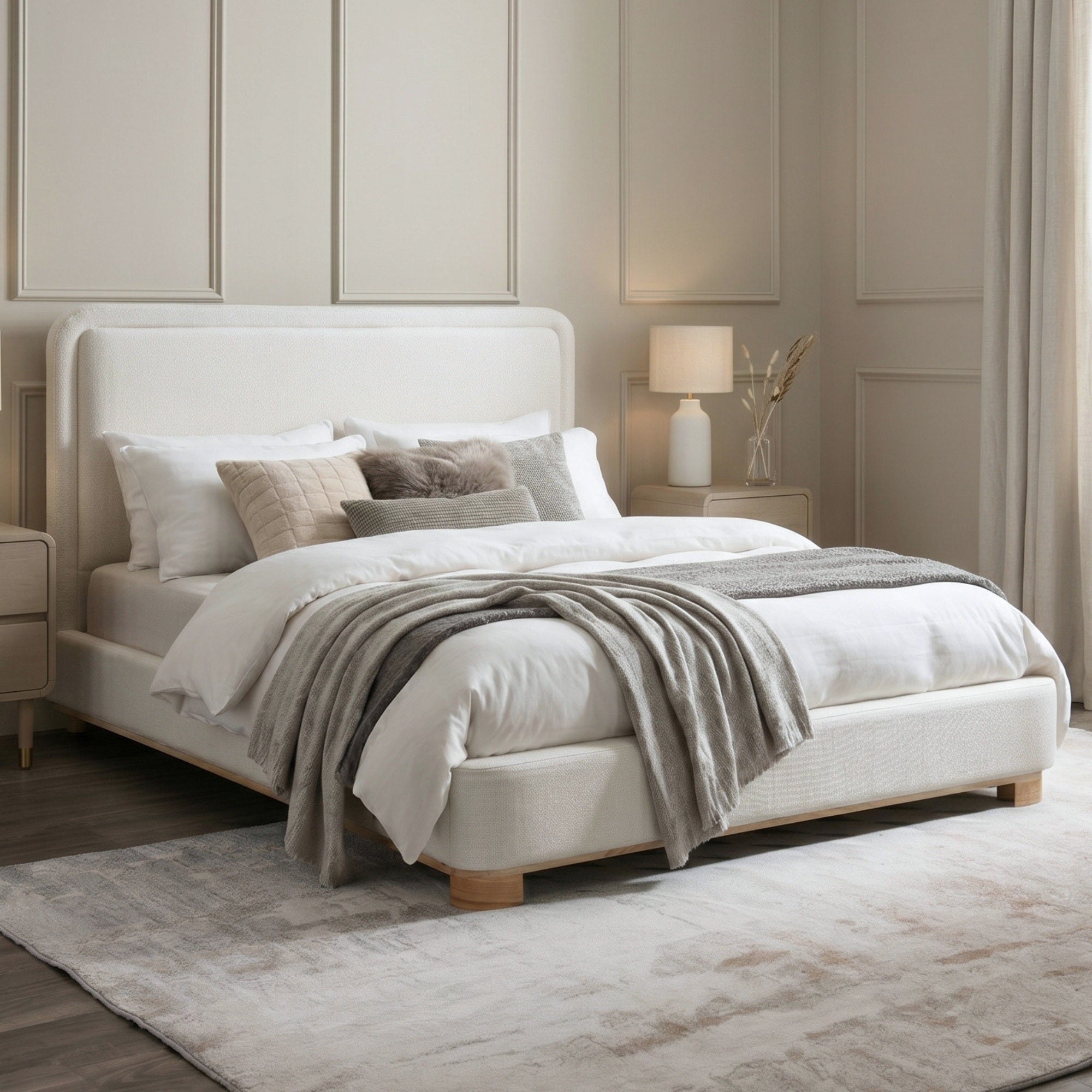 Serene Ivory Upholstered Platform Bed