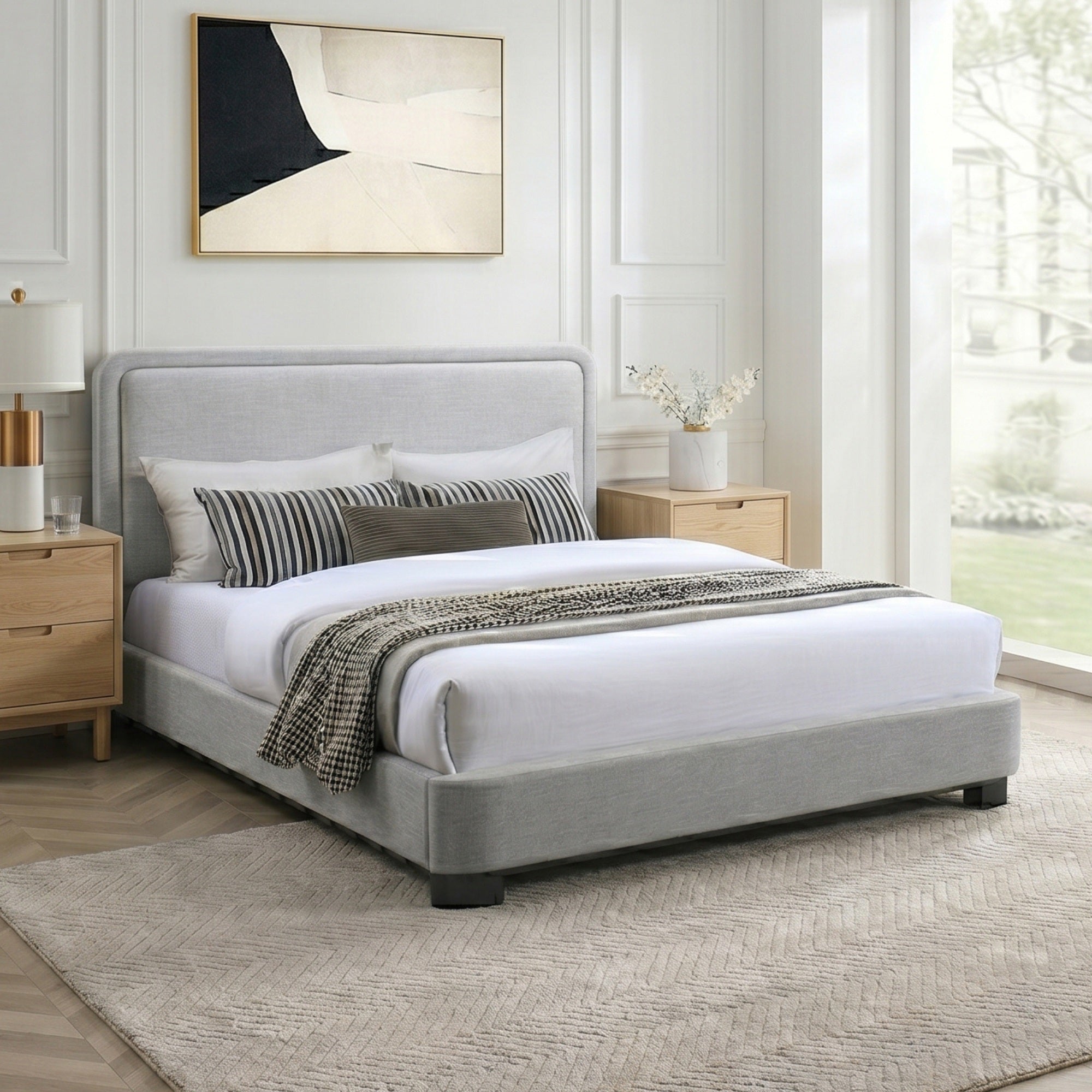 Serene Grey Upholstered Platform Bed
