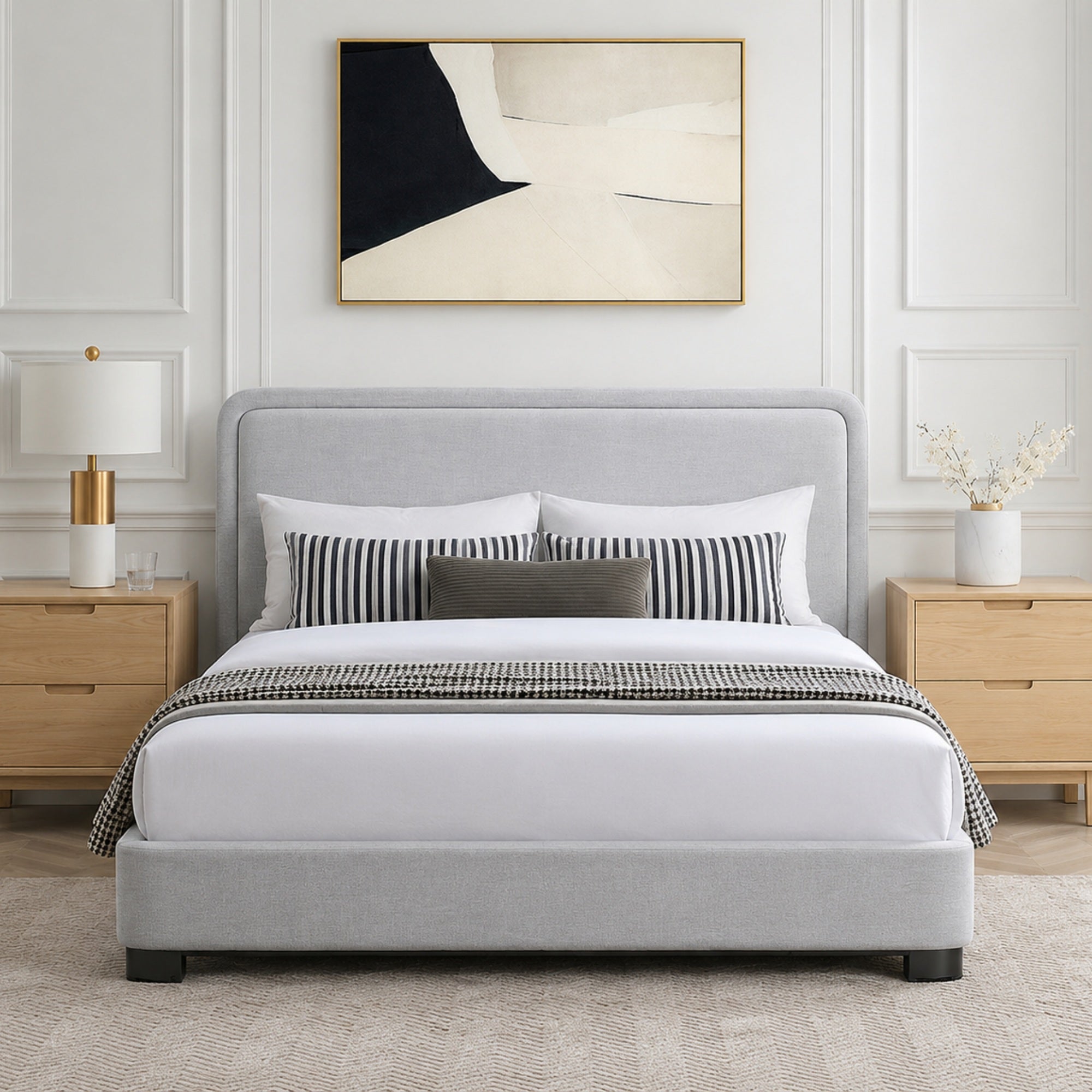 Serene Grey Upholstered Platform Bed