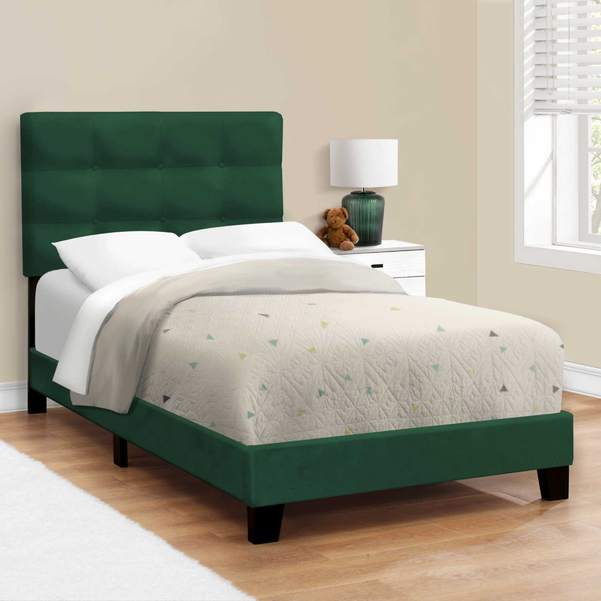 Blush Velvet Twin Platform Bed in Green