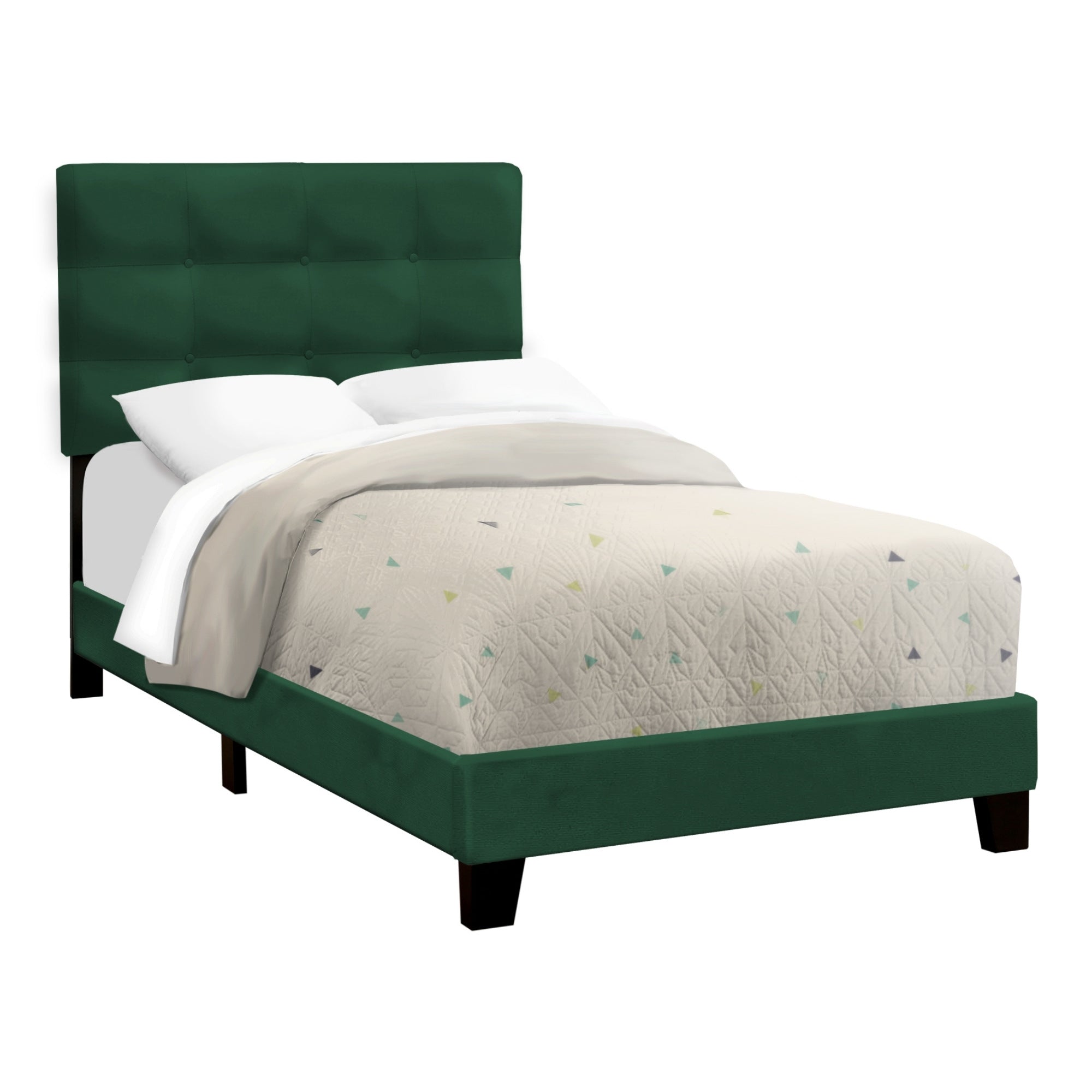 Blush Velvet Twin Platform Bed in Green