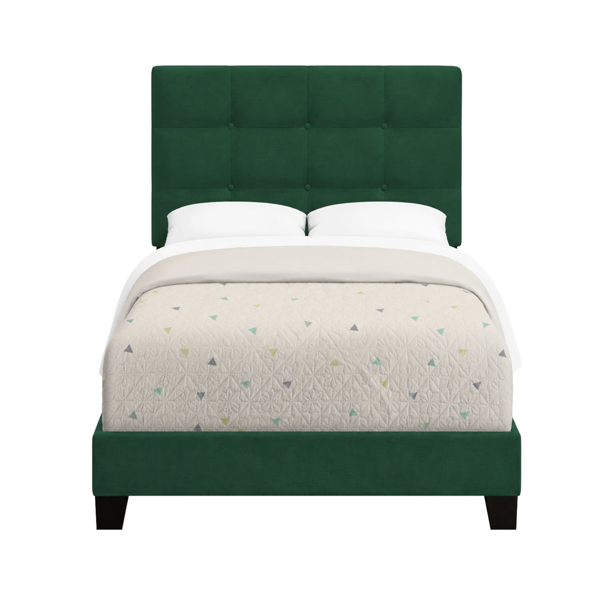 Blush Velvet Twin Platform Bed in Green