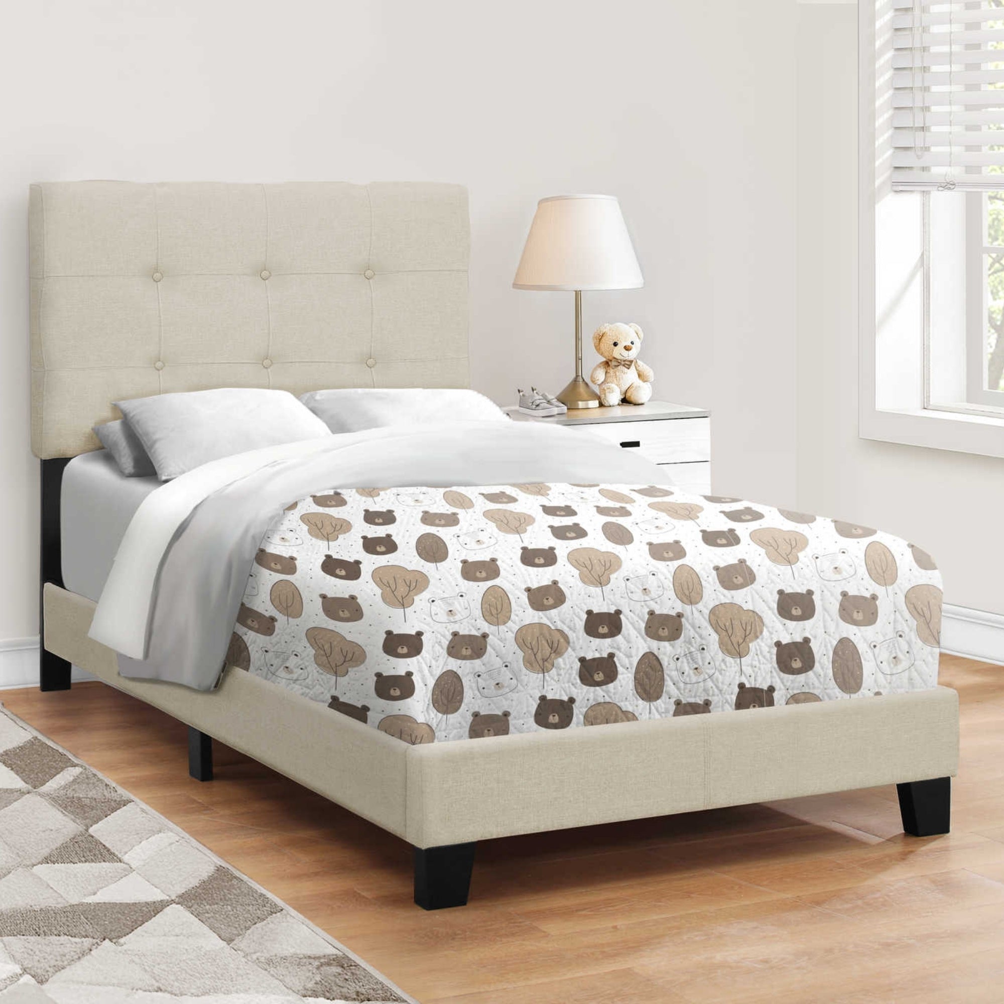 Linen Tufted Twin Bed in Beige