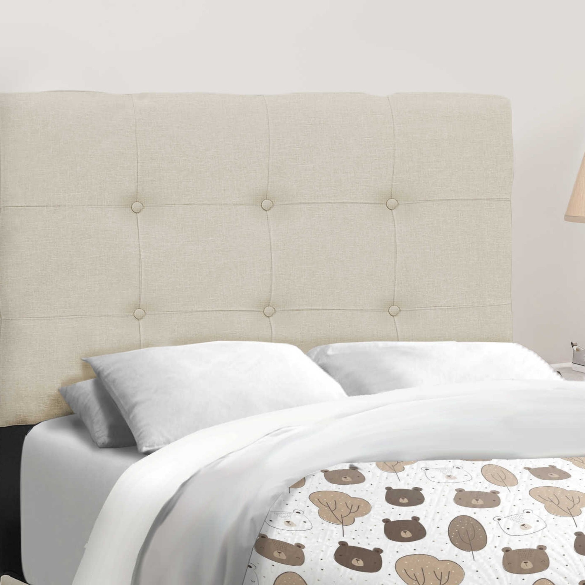 Linen Tufted Twin Bed in Beige
