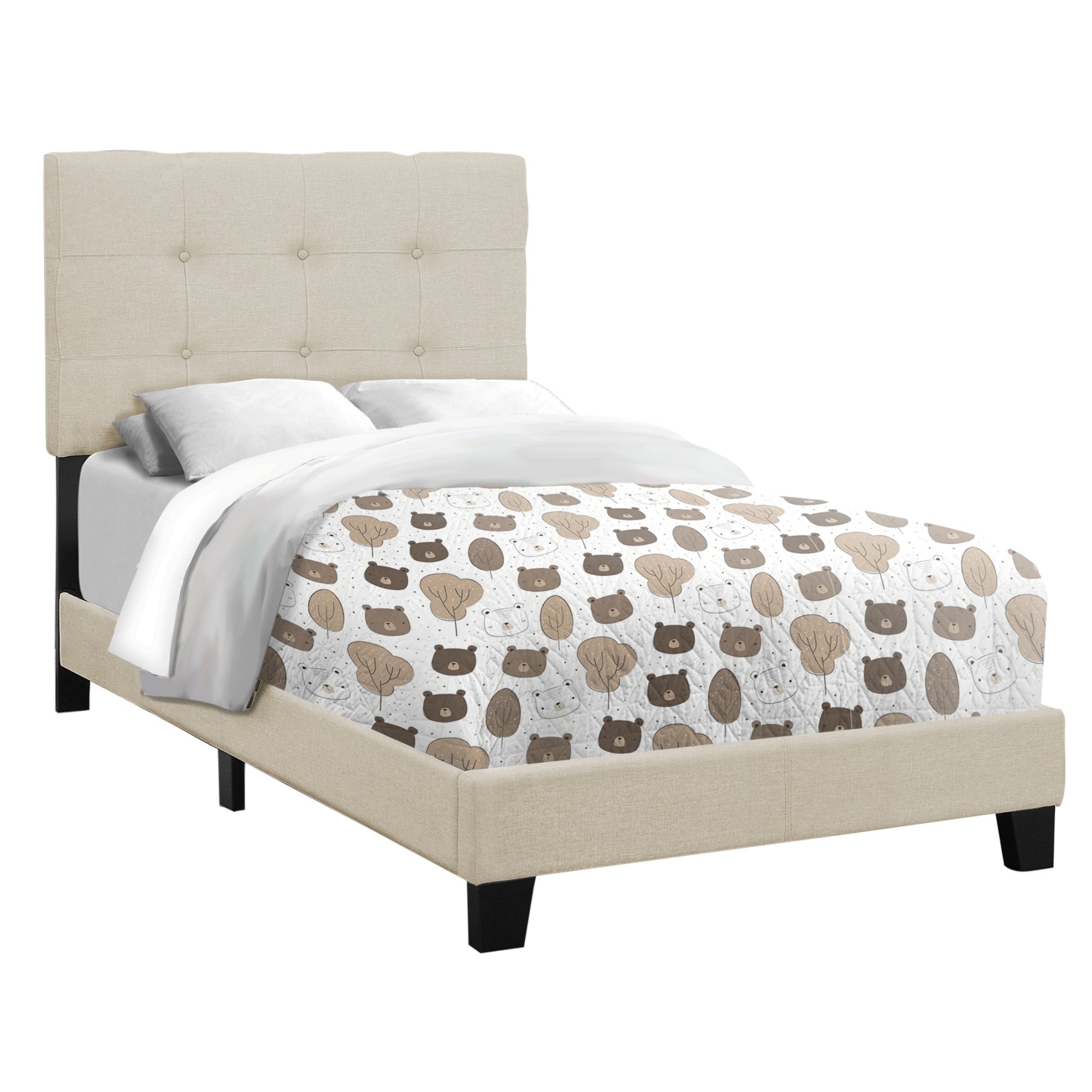 Linen Tufted Twin Bed in Beige