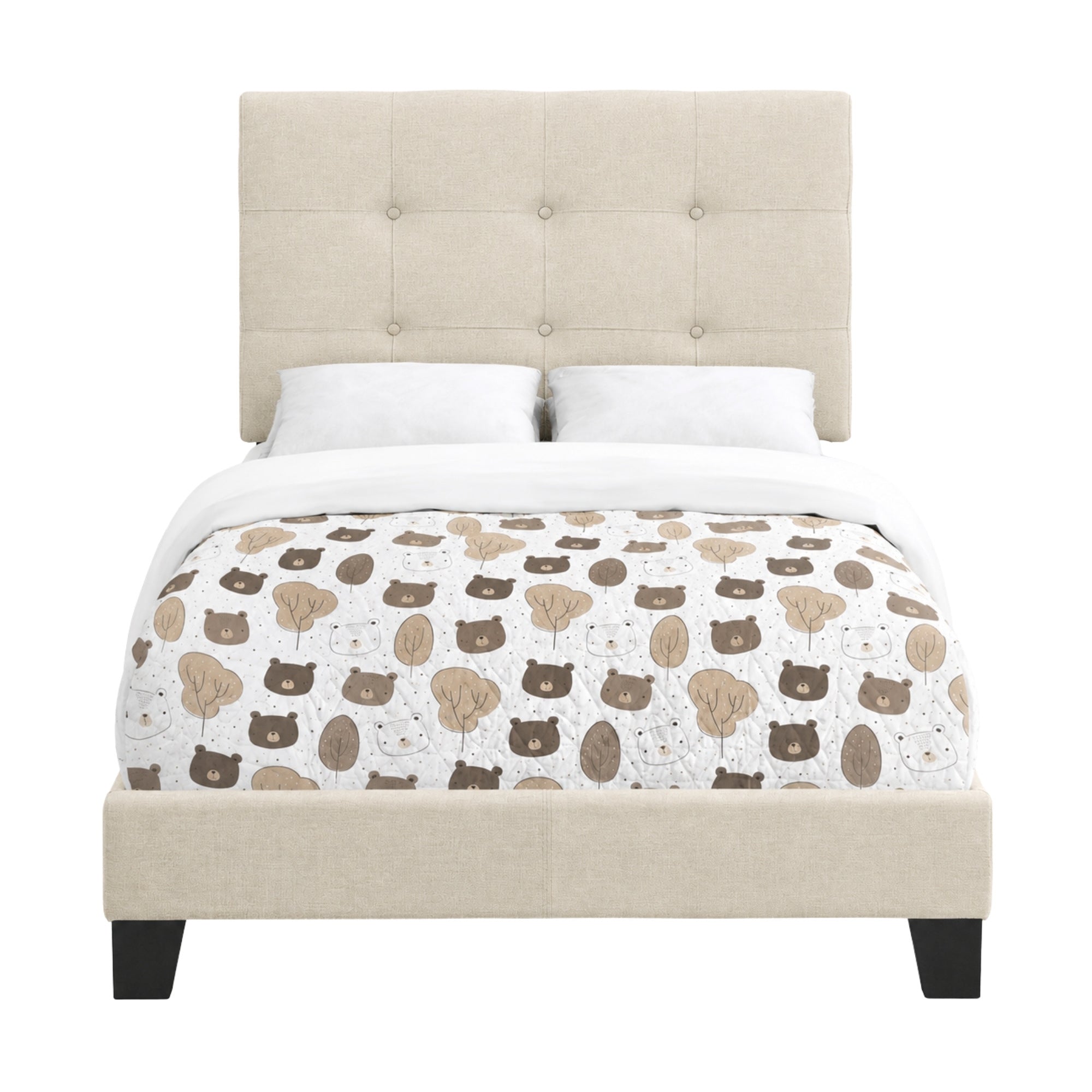 Linen Tufted Twin Bed in Beige