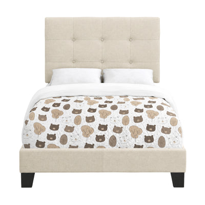 Linen Tufted Twin Bed in Beige