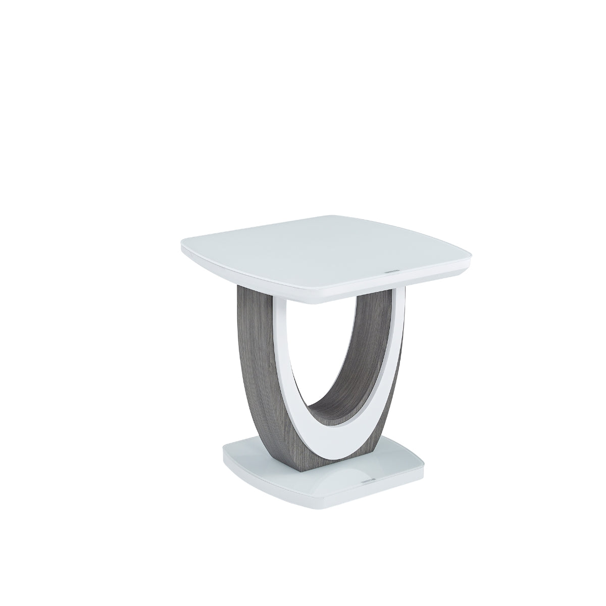 White glass London 2-piece coffee and end table set by MAZ, featuring modern design with sleek surfaces and clean lines.
