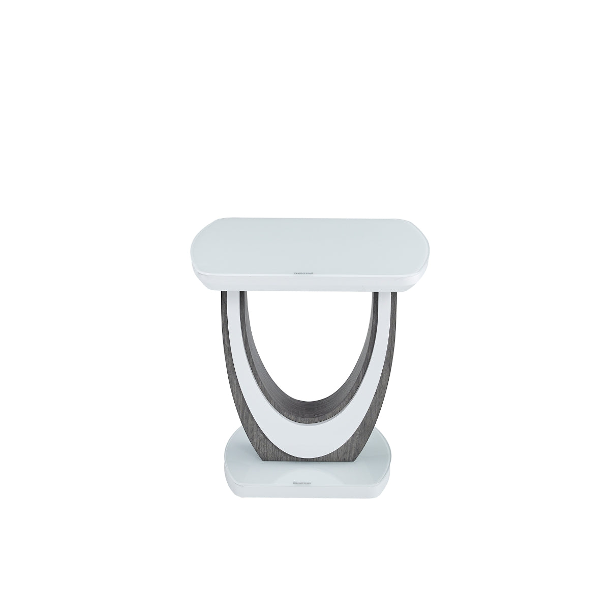 MAZ London 2-piece coffee and end table set with white glass tops, modern design, front view image showing sleek tables.