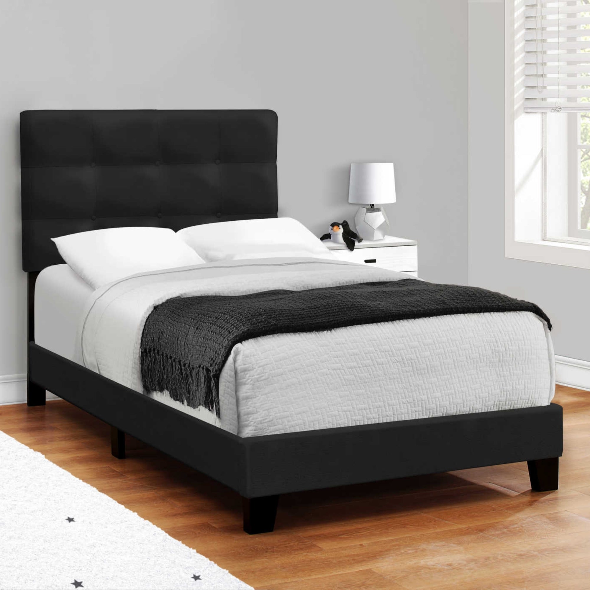 Blush Velvet Twin Platform Bed in Black