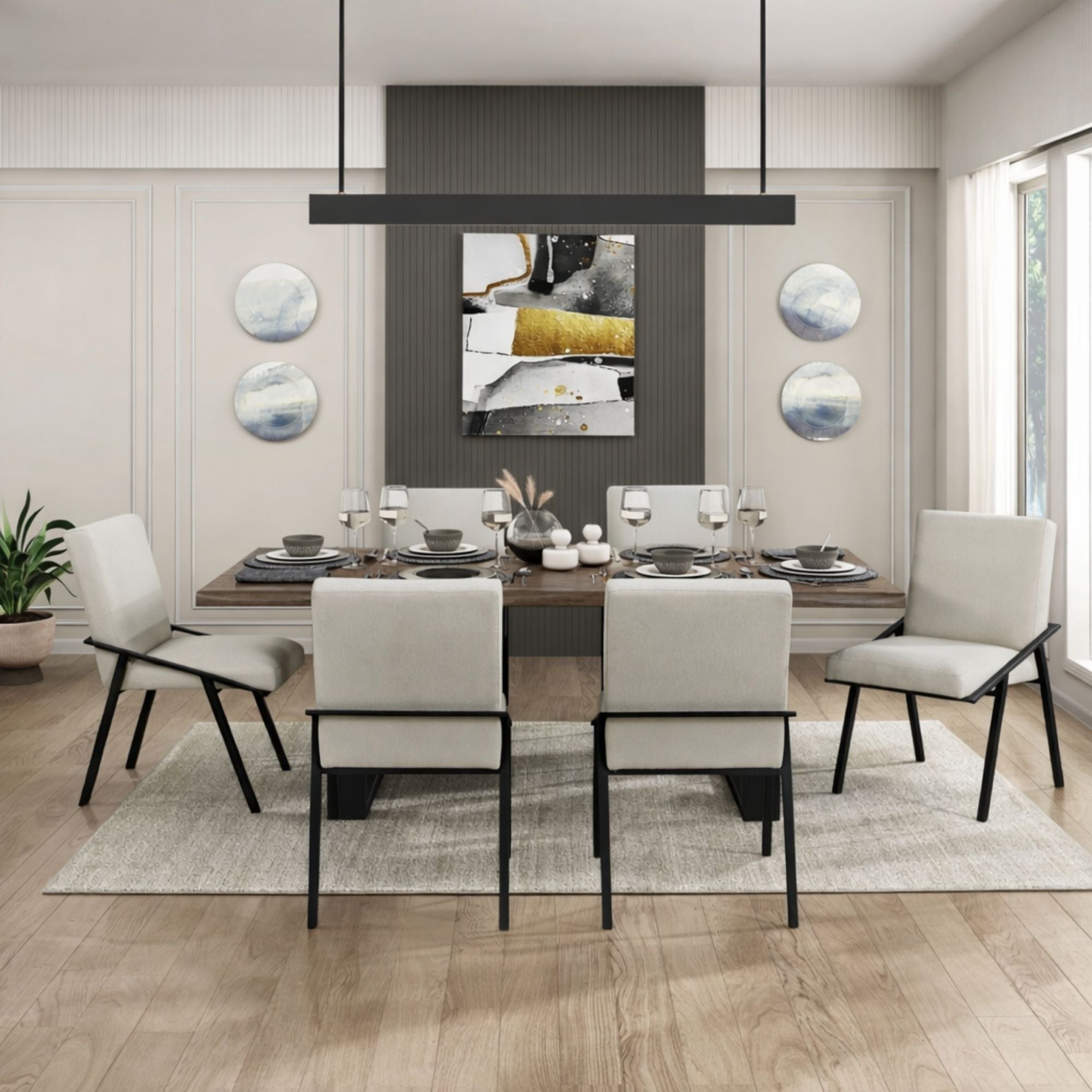 MAZ Rochelle Collection dining set with table and chairs, modern dining room furniture for family gatherings.