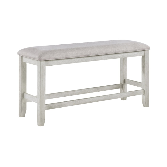 M.A.F Mason Collection light grey 6-piece counter height dining set with table and matching chairs, shown from an angle.
