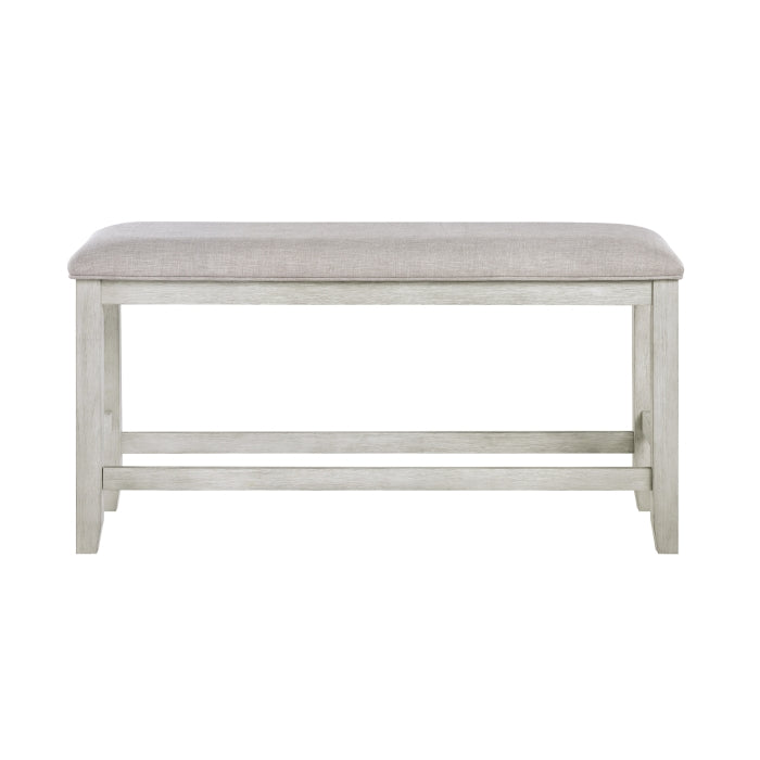 M.A.F Mason Collection 6-piece light grey counter height dining set with a table and matching chairs, front view.