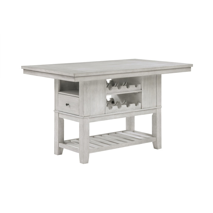 MAZ Mason Collection 6-piece light grey counter height dining set with table and chairs, viewed from an angled perspective.