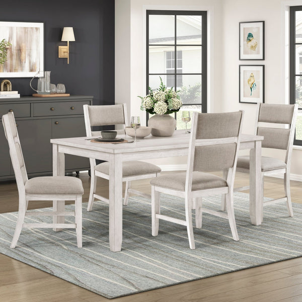 MAZ Mason Collection 5-piece light grey dining set with table and chairs, ideal for modern dining room decor.