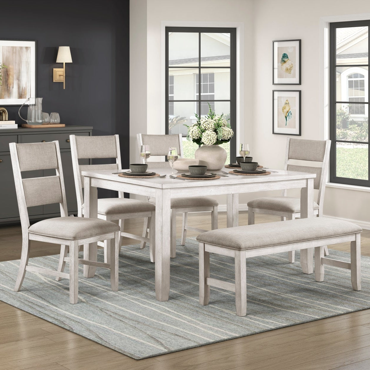 Mason Collection 6 Piece Dining Set in Light Grey
