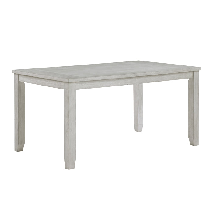 MAZ Mason Collection 7-piece light grey dining room set with table and chairs, shown from an angled view on a white background.