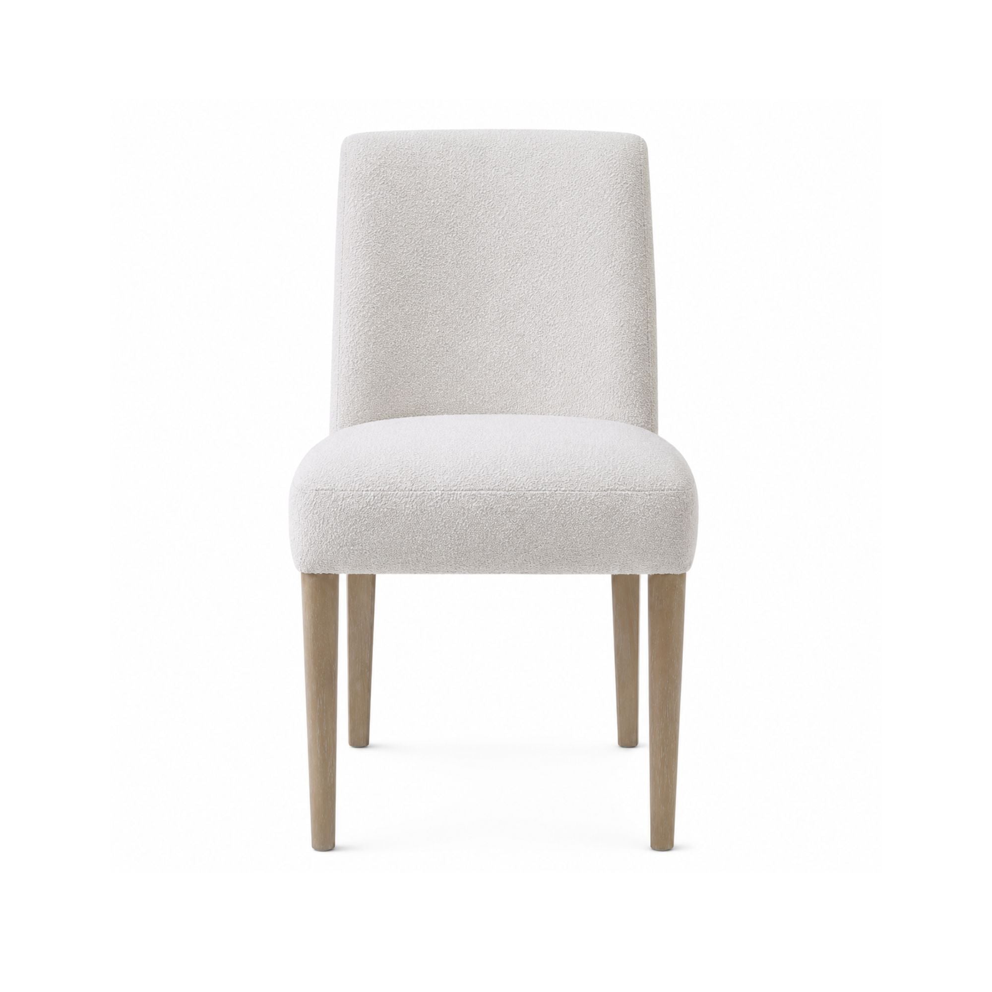 Light grey MAZ Bellwoods dining chair with cushioned seat and wooden legs, showcasing a modern and stylish design.