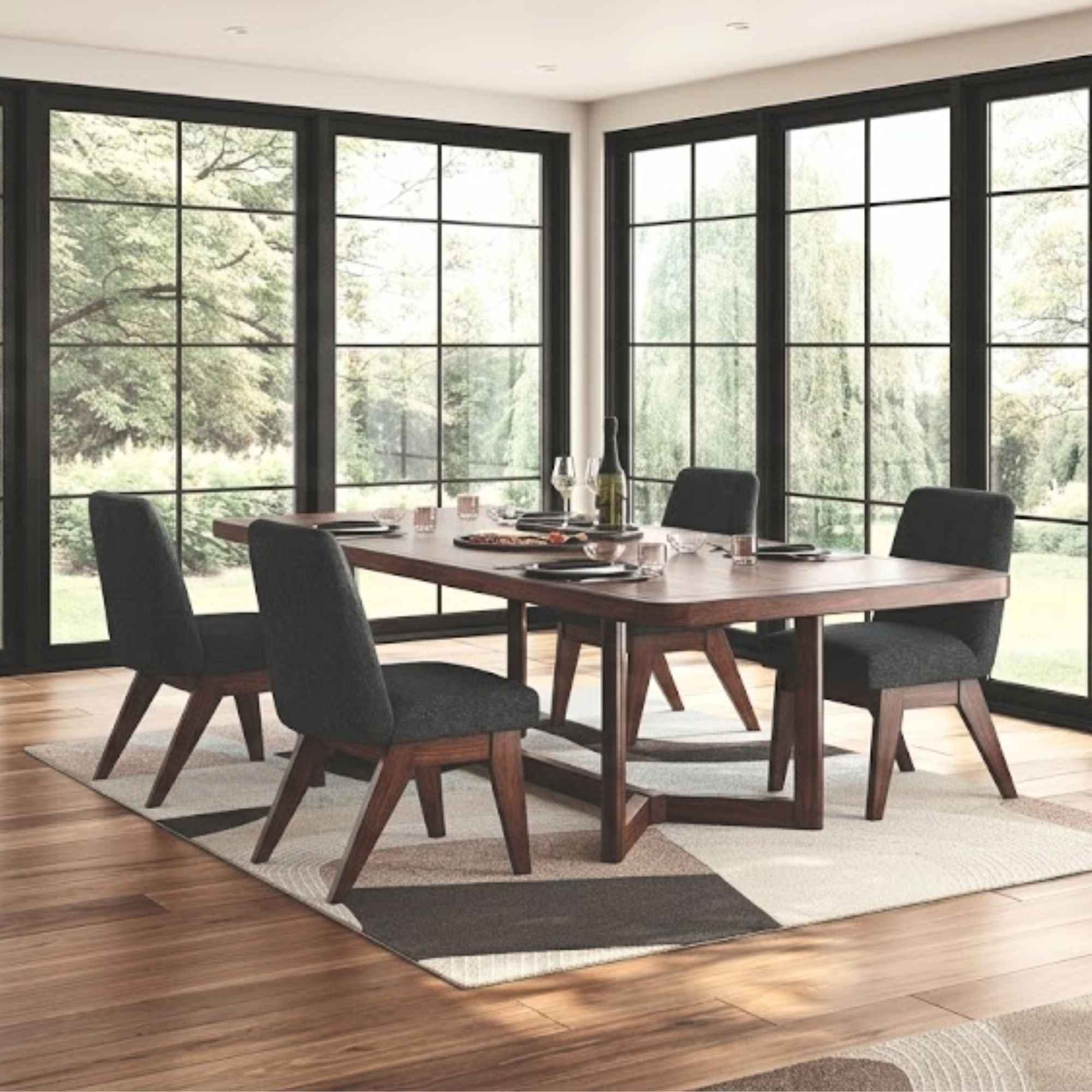 Signature Ashley Dilenno EXT dining room table set with brown finish, includes extendable table and matching chairs.