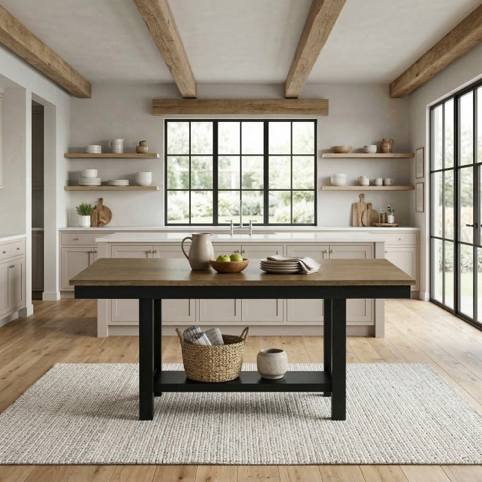 MAZ Tyler rectangular dining table with shelf base, modern wood finish, and sleek design for contemporary dining spaces.