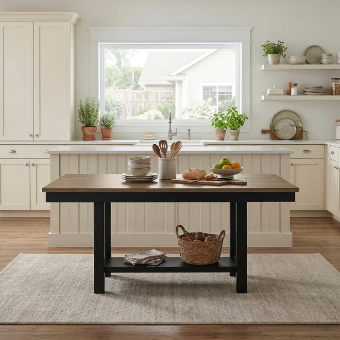 MAZ Tyler rectangular dining table with shelf base, wood finish, and modern design, shown from the front.