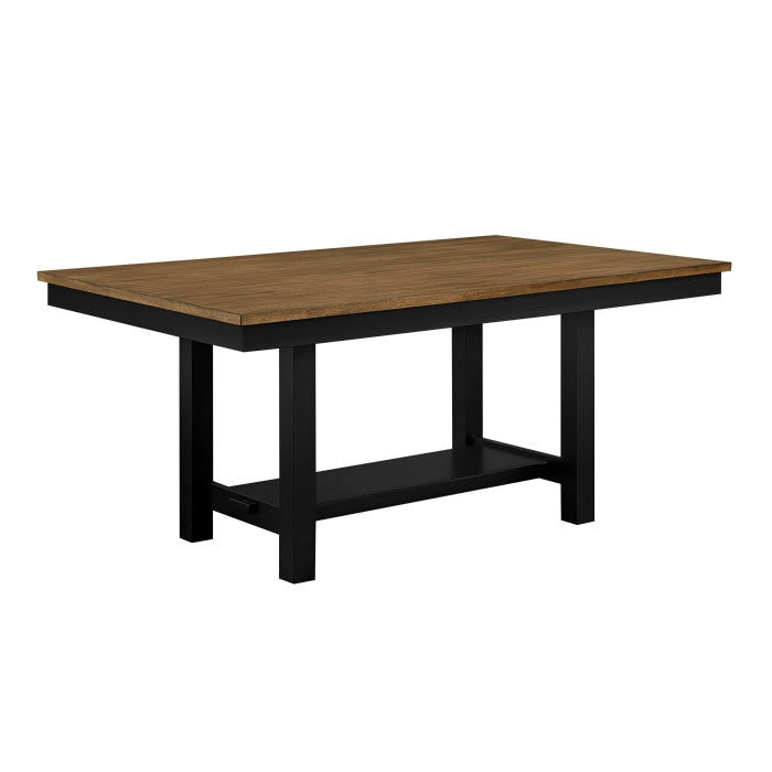 MAZ Tyler rectangular dining table with shelf base, wood finish, and sleek modern design, shown from side view.