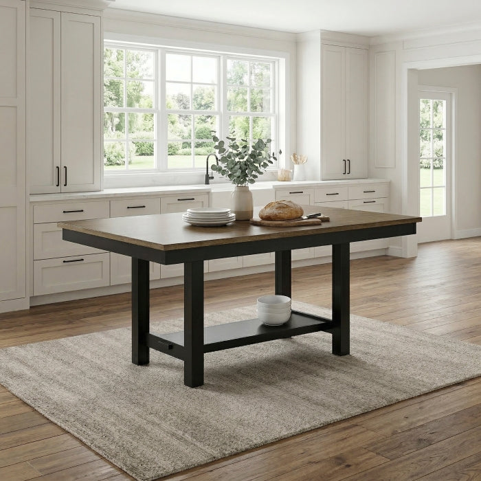 MAZ Tyler rectangular dining table with shelf base, showcasing a modern wooden tabletop and sturdy support structure.