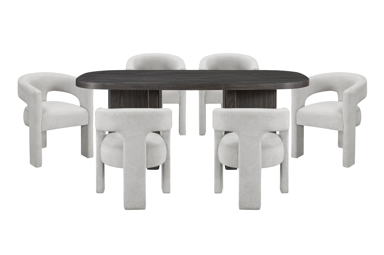 Marais Collection dining table set in light grey with matching chairs, modern design by MAZ for dining room decor.