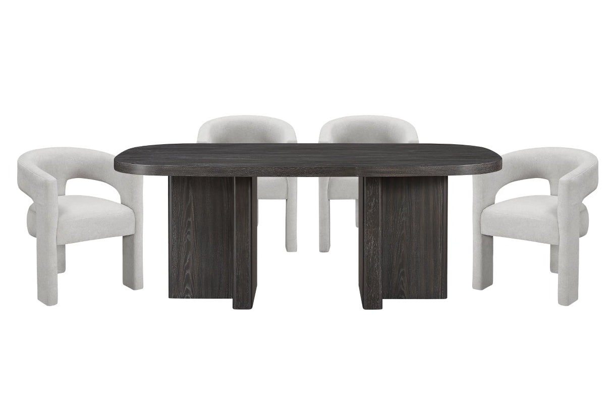 MAZ Marais Collection dining table set in light grey with matching chairs, ideal for modern dining rooms.