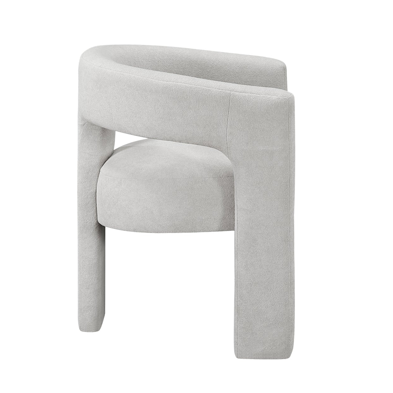Light grey Marais Collection dining table set by MAZ, showing a modern dining room with matching chairs and table.