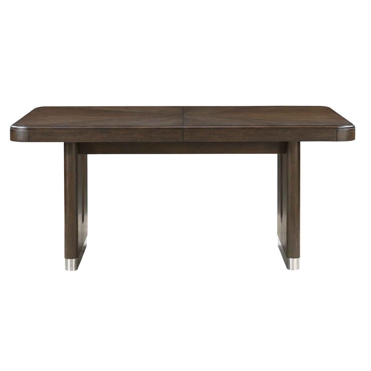 Maz Clara Collection extendable dining table with wooden surface and metal legs, shown in a modern dining room setting.