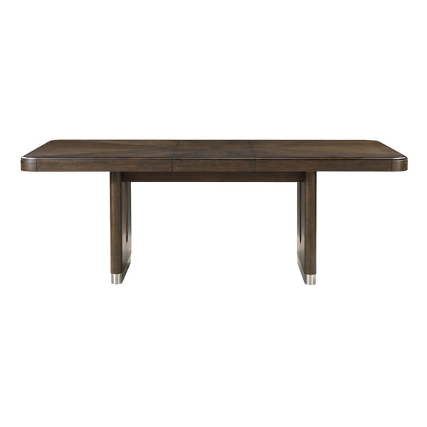 MAZ Clara Collection extendable dining table with sleek wooden surface and modern design, shown in a front view.