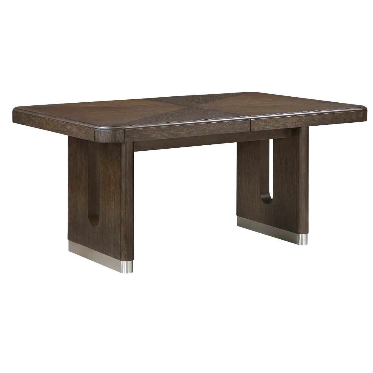 MAZ Clara Collection extendable dining table with wooden surface and metal legs, shown from a side angle.