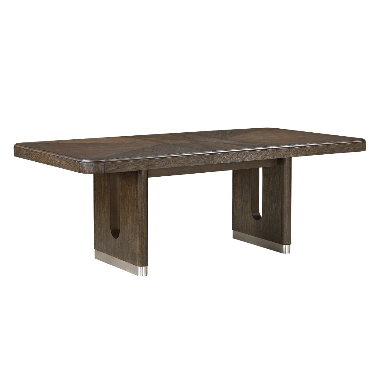 MAZ Clara Collection extendable dining table with wood finish, showing a side view with extended leaves and sleek design.