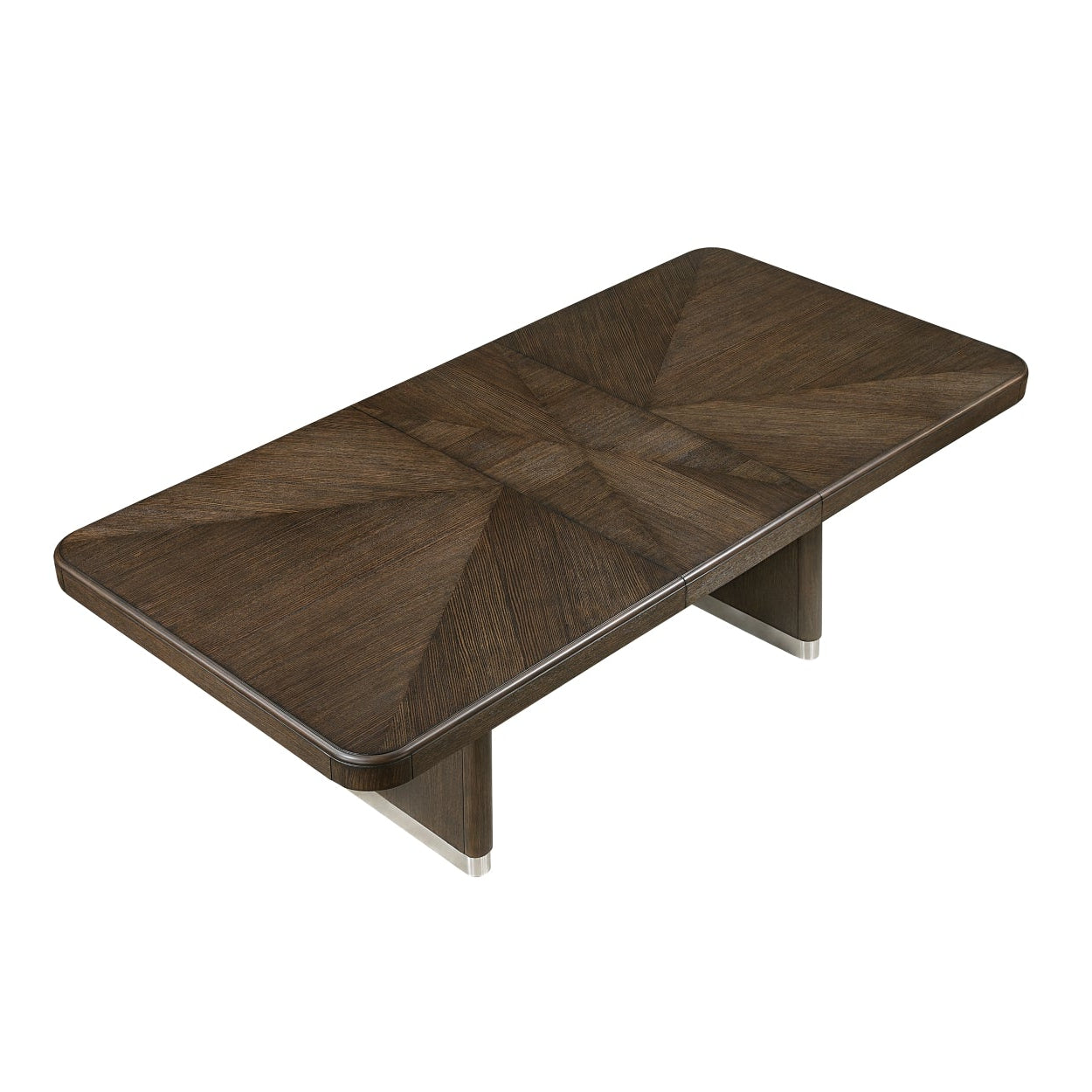MAZ Clara Collection extendable dining table with wood finish, shown from the side in a modern dining room setting.