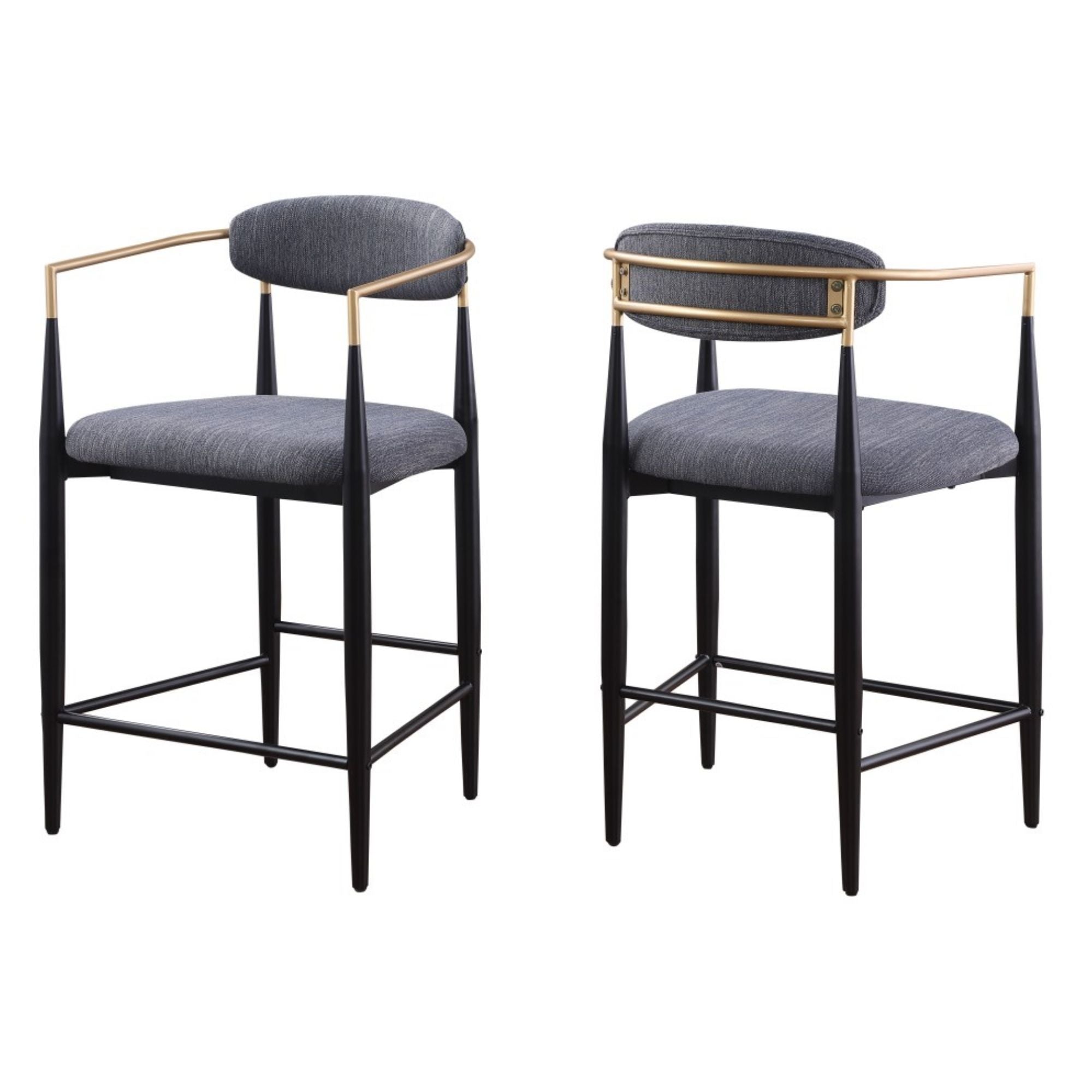 Set of two grey Brassex Mykos Arm Counter Bar Stools with cushioned seats and modern design, ideal for kitchen or bar area.