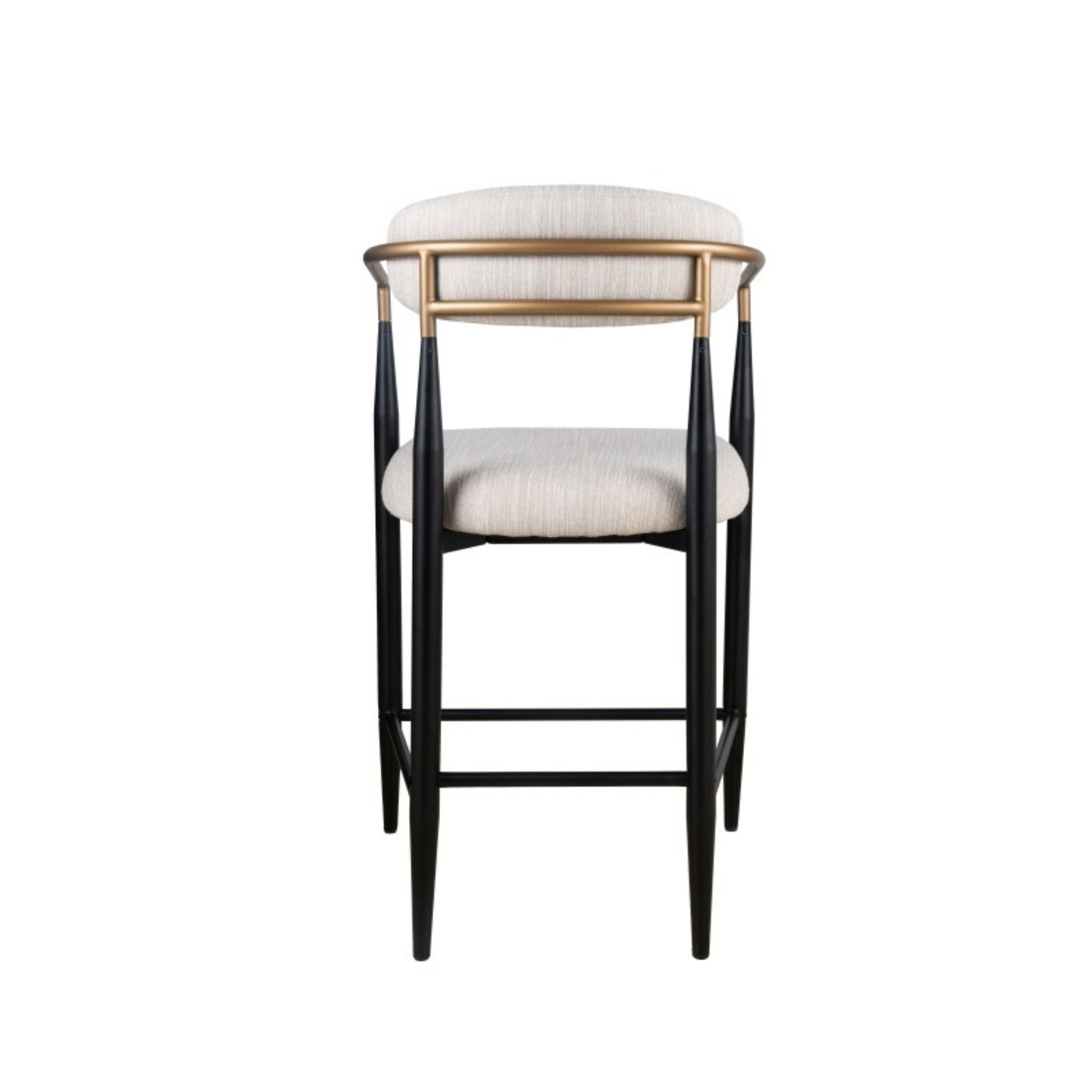 Set of two white Brassex Mykos arm counter bar stools with modern design, featuring cushioned seats and metal frames.