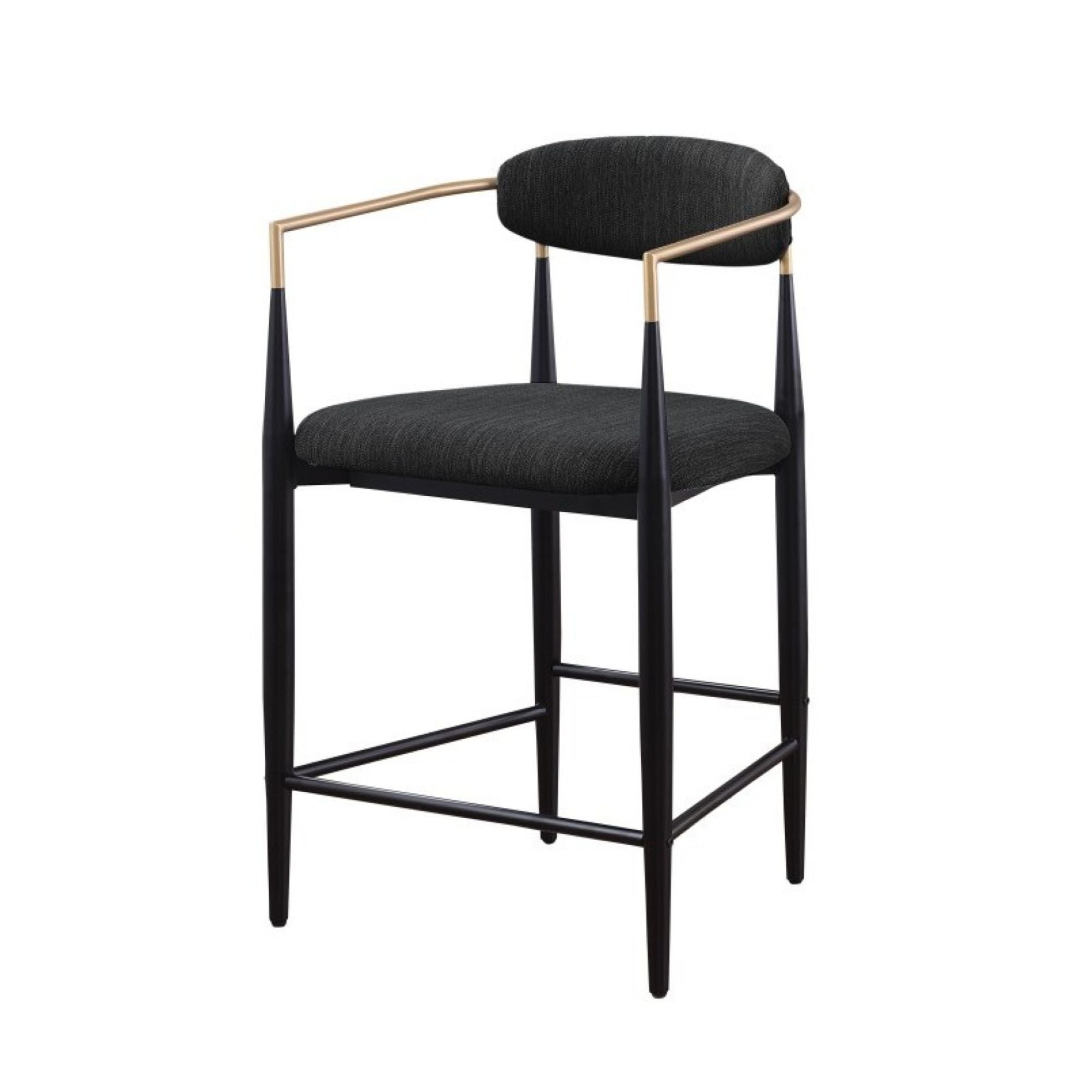 Set of two Brassex Mykos black arm counter bar stools with modern design and padded seats, perfect for kitchen or bar area.