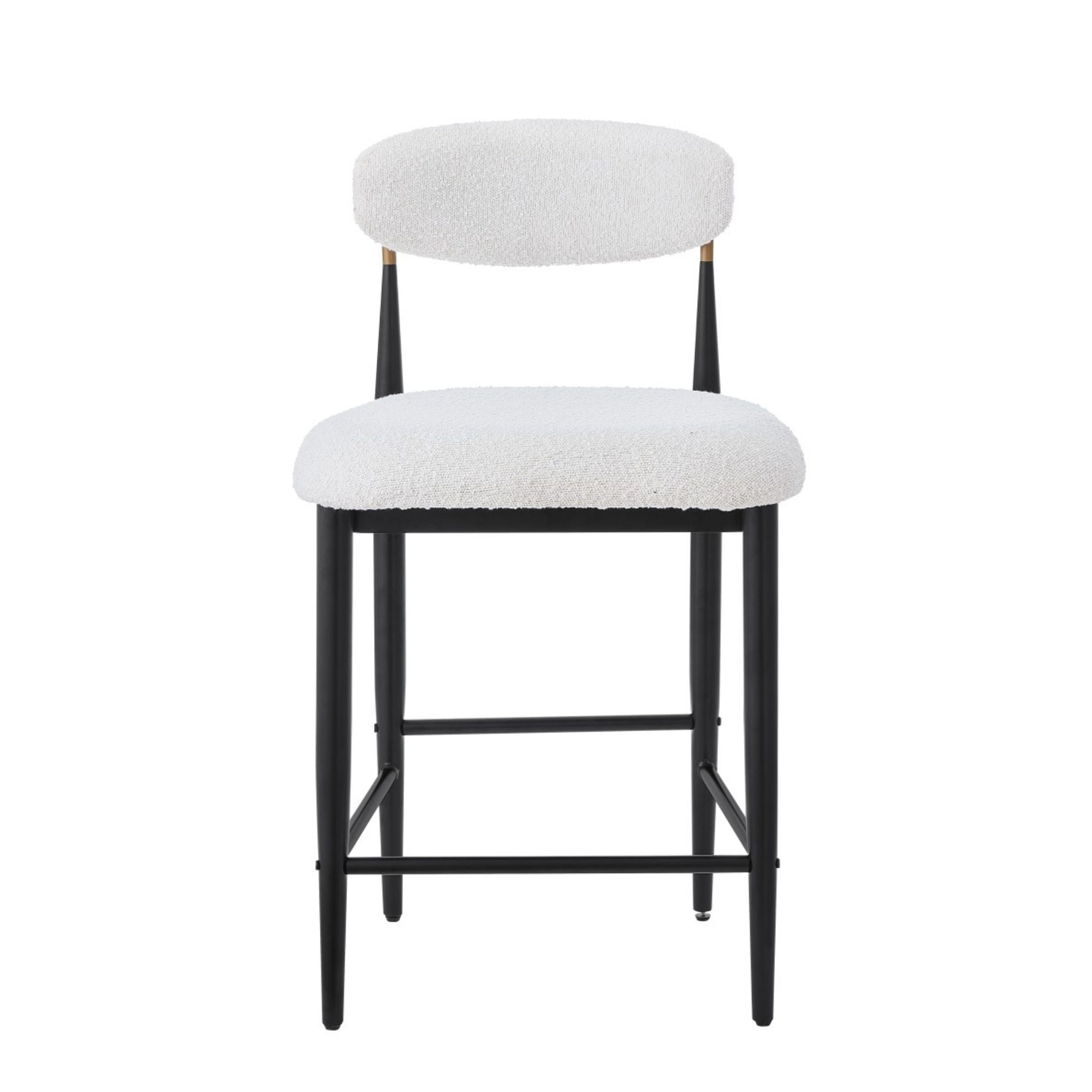 Set of two Brassex Kodi white counter bar stools with sleek modern design and sturdy metal legs.